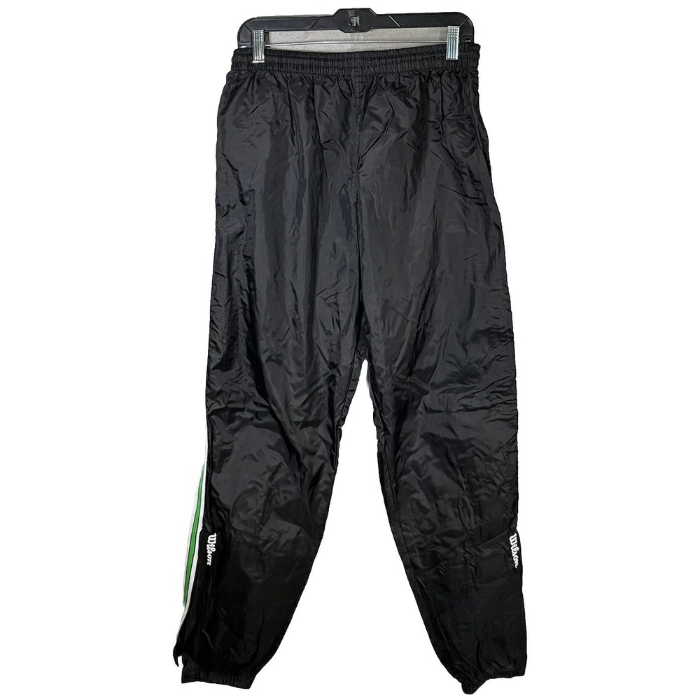Wilson Track Suit Pants Men's Black White Green Stripe Zipper Cuff Y2K Vintage
